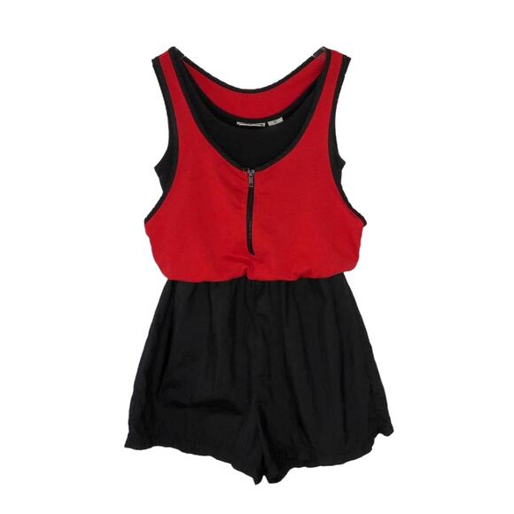 1980s Vintage Gitano Romper Black & Red Bodysuit Retro Workout Romper Small - Picture 1 of 4